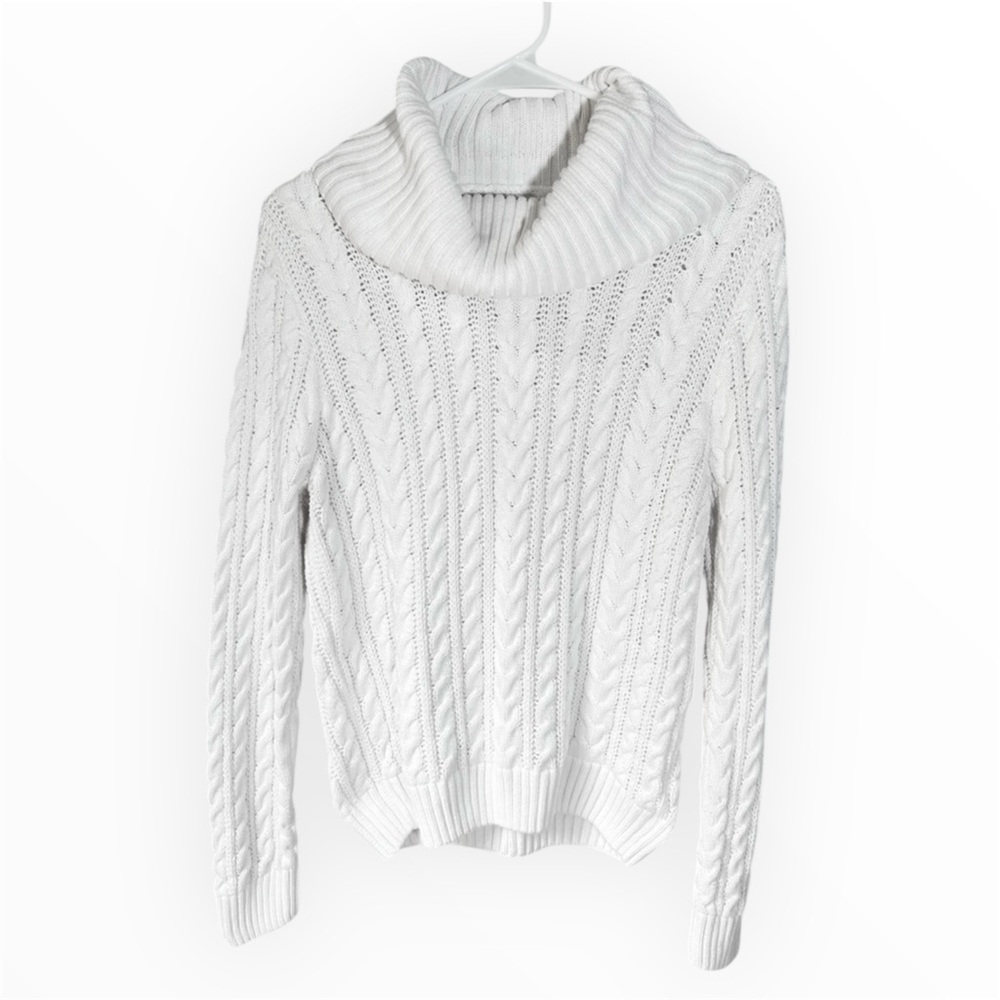 Cottagecore Cotton Cable Knit Sweater Size Large Mock Neck Pria Rory Gilmore